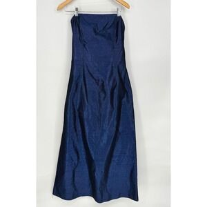 Gunne Sax 90s Vintage Strapless Metallic Blue Formal Ball Gown Dress Size 11